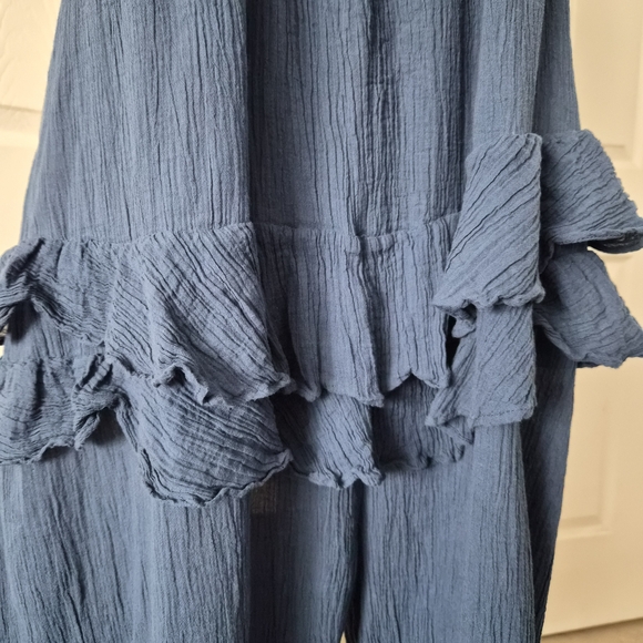 Anthro Celandine Tie Strap Ruffled Gauze Wide Leg Jumpsuit - Picture 6 of 9